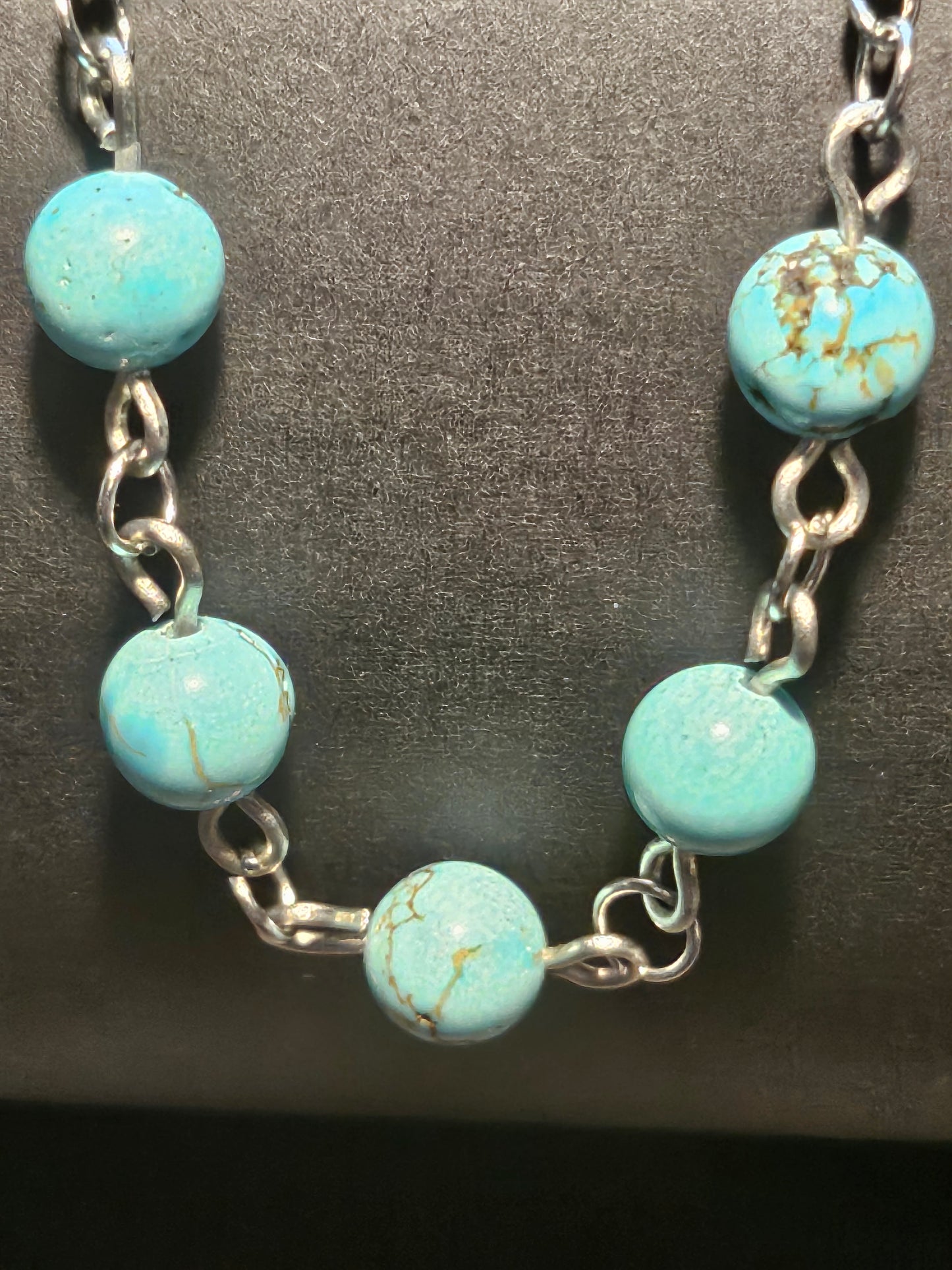 Necklace and earrings set stainless steel and genuine turquoise.