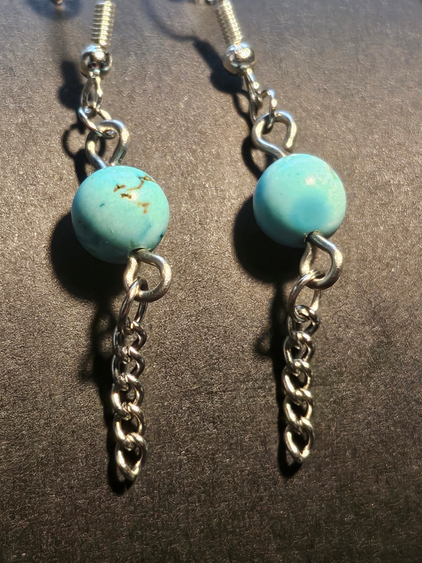 Necklace and earrings set stainless steel and genuine turquoise.