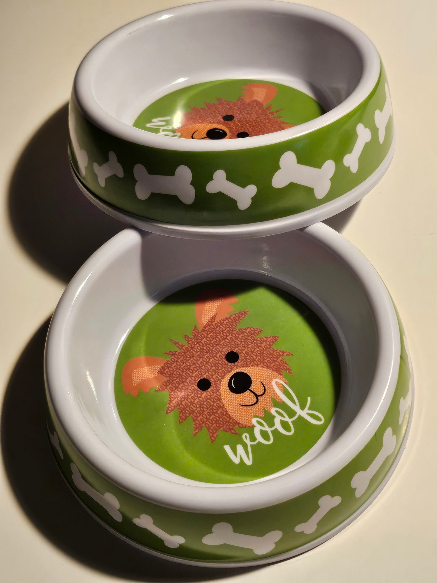 Medium dog pet feeding and watering bowls.  Very cute